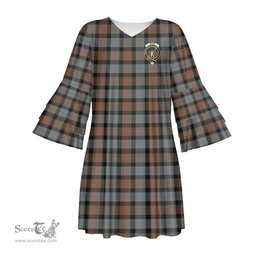 Scottish Gunn Weathered Clan Tartan Crest Womens Stacked Ruffle Sleeve Tartan Dress