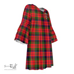 Scottish MacNaughton Modern Clan Tartan Crest Womens Stacked Ruffle Sleeve Tartan Dress