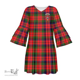 Scottish MacNaughton Modern Clan Tartan Crest Womens Stacked Ruffle Sleeve Tartan Dress