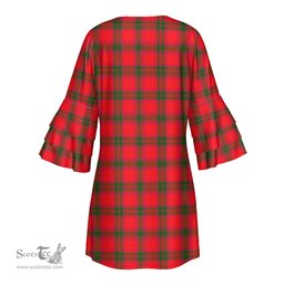 Scottish MacNab Modern Clan Tartan Crest Womens Stacked Ruffle Sleeve Tartan Dress
