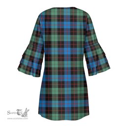 Scottish Guthrie Ancient Tartan Womens Stacked Ruffle Sleeve Tartan Dress