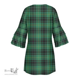 Scottish MacArthur Ancient Clan Tartan Crest Womens Stacked Ruffle Sleeve Tartan Dress