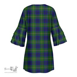 Scottish Johnston Modern Clan Tartan Crest Womens Stacked Ruffle Sleeve Tartan Dress
