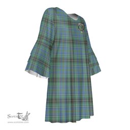 Scottish MacInnes Ancient Clan Tartan Crest Womens Stacked Ruffle Sleeve Tartan Dress