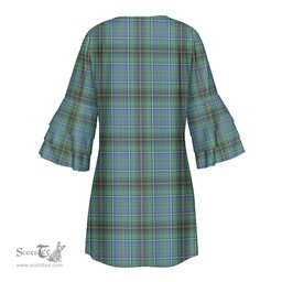 Scottish MacInnes Ancient Clan Tartan Crest Womens Stacked Ruffle Sleeve Tartan Dress