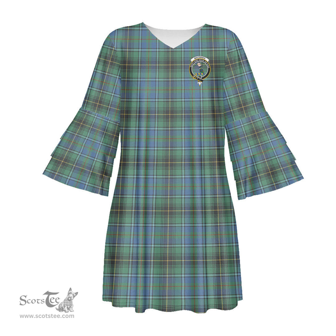 Scottish MacInnes Ancient Clan Tartan Crest Womens Stacked Ruffle Sleeve Tartan Dress