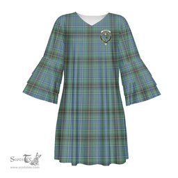 Scottish MacInnes Ancient Clan Tartan Crest Womens Stacked Ruffle Sleeve Tartan Dress