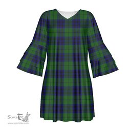 Scottish Keith Modern Tartan Womens Stacked Ruffle Sleeve Tartan Dress