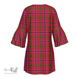 Scottish MacRae Modern Tartan Womens Stacked Ruffle Sleeve Tartan Dress