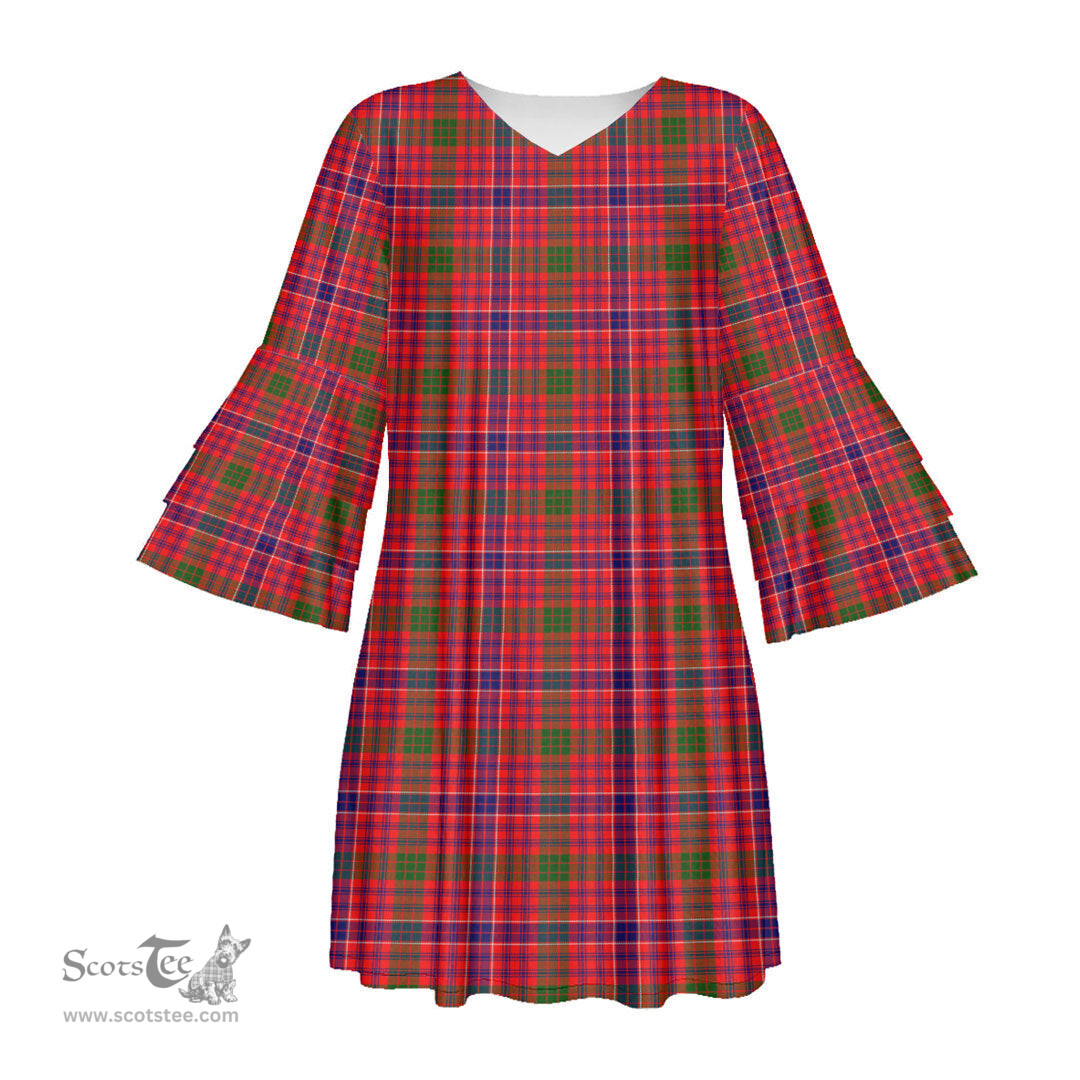 Scottish MacRae Modern Tartan Womens Stacked Ruffle Sleeve Tartan Dress