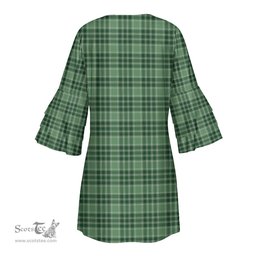 Scottish MacDonald Lord of the Isles Hunting Clan Tartan Crest Womens Stacked Ruffle Sleeve Tartan Dress