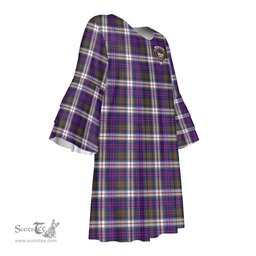 Scottish MacDonald Dress Modern Clan Tartan Crest Womens Stacked Ruffle Sleeve Tartan Dress