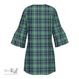 Scottish MacDonald of the Isles Hunting Ancient Clan Tartan Crest Womens Stacked Ruffle Sleeve Tartan Dress