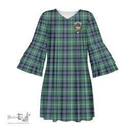 Scottish MacDonald of the Isles Hunting Ancient Clan Tartan Crest Womens Stacked Ruffle Sleeve Tartan Dress