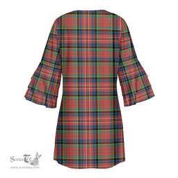 Scottish MacPherson Ancient Clan Tartan Crest Womens Stacked Ruffle Sleeve Tartan Dress