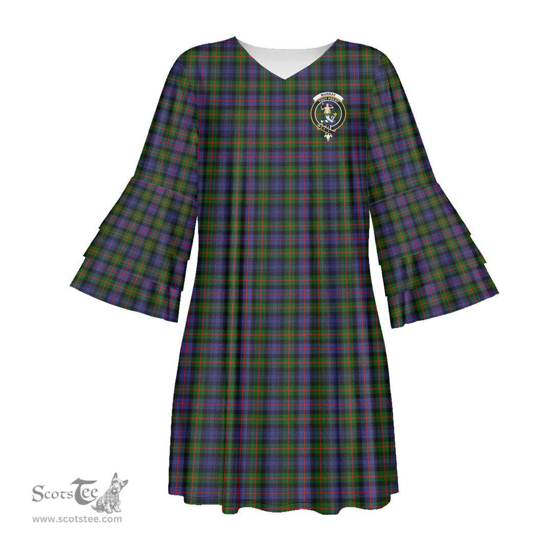 Scottish Murray of Atholl Modern Clan Tartan Crest Womens Stacked Ruffle Sleeve Tartan Dress