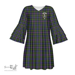 Scottish Murray of Atholl Modern Clan Tartan Crest Womens Stacked Ruffle Sleeve Tartan Dress