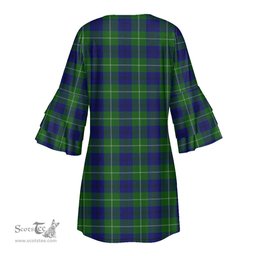 Scottish Oliphant Modern Clan Tartan Crest Womens Stacked Ruffle Sleeve Tartan Dress