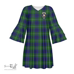 Scottish Oliphant Modern Clan Tartan Crest Womens Stacked Ruffle Sleeve Tartan Dress