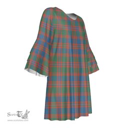 Scottish MacIntyre Ancient Tartan Womens Stacked Ruffle Sleeve Tartan Dress