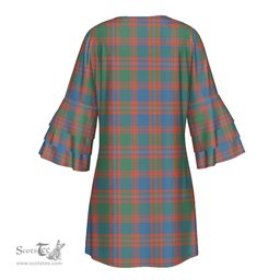 Scottish MacIntyre Ancient Tartan Womens Stacked Ruffle Sleeve Tartan Dress