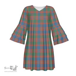 Scottish MacIntyre Ancient Tartan Womens Stacked Ruffle Sleeve Tartan Dress