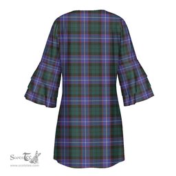 Scottish Guthrie Modern Tartan Womens Stacked Ruffle Sleeve Tartan Dress