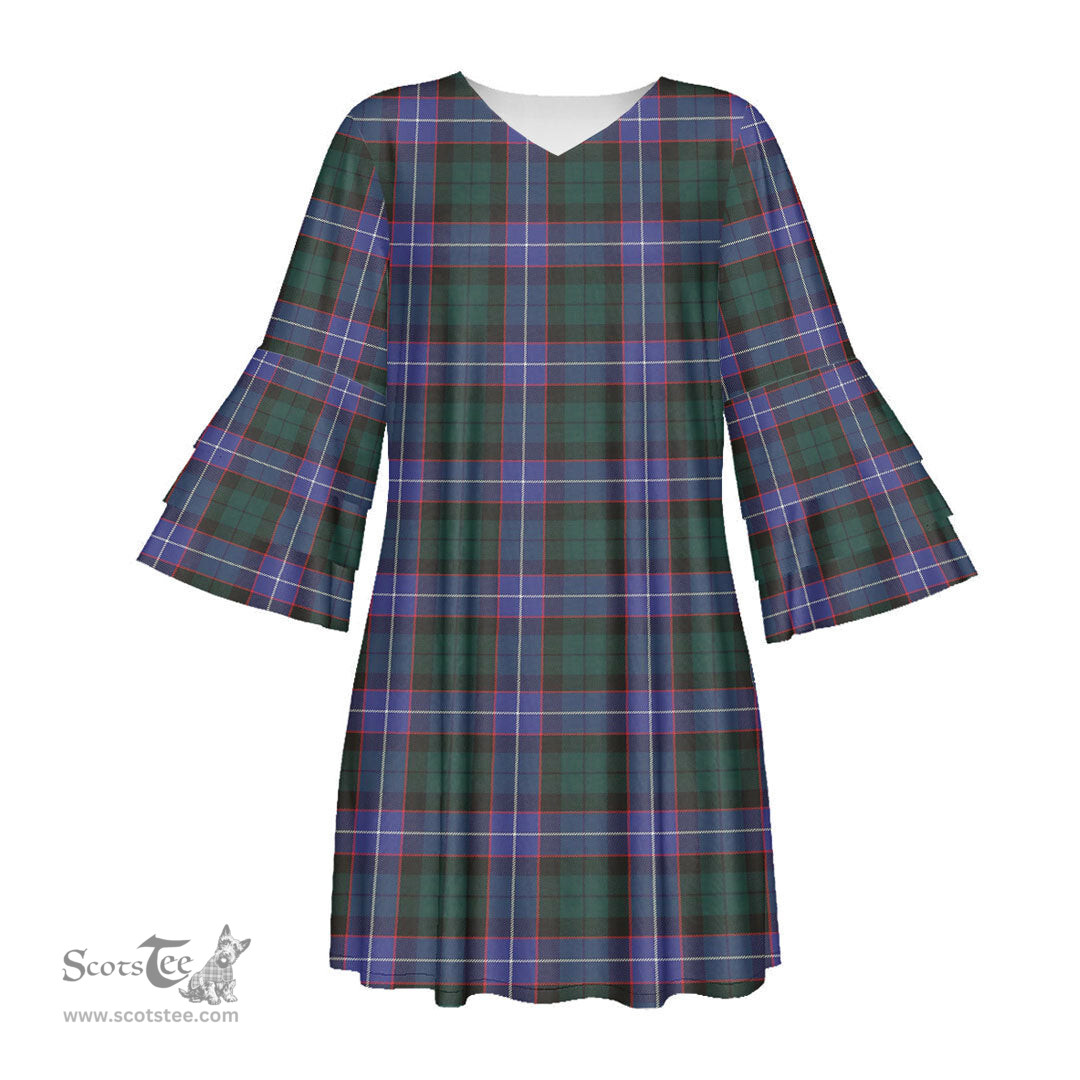 Scottish Guthrie Modern Tartan Womens Stacked Ruffle Sleeve Tartan Dress