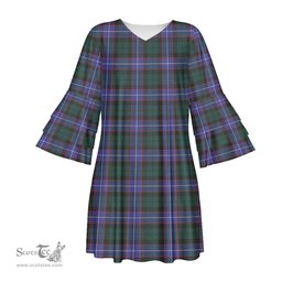 Scottish Guthrie Modern Tartan Womens Stacked Ruffle Sleeve Tartan Dress