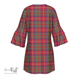 Scottish Shaw Red Modern Clan Tartan Crest Womens Stacked Ruffle Sleeve Tartan Dress