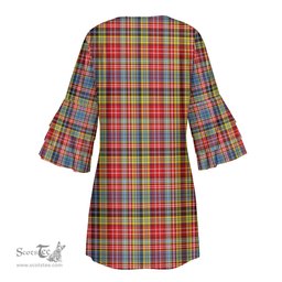 Scottish Ogilvie of Airlie Ancient Tartan Womens Stacked Ruffle Sleeve Tartan Dress