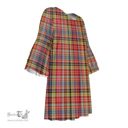 Scottish Ogilvie of Airlie Ancient Tartan Womens Stacked Ruffle Sleeve Tartan Dress
