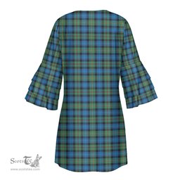 Scottish Smith Ancient Tartan Womens Stacked Ruffle Sleeve Tartan Dress