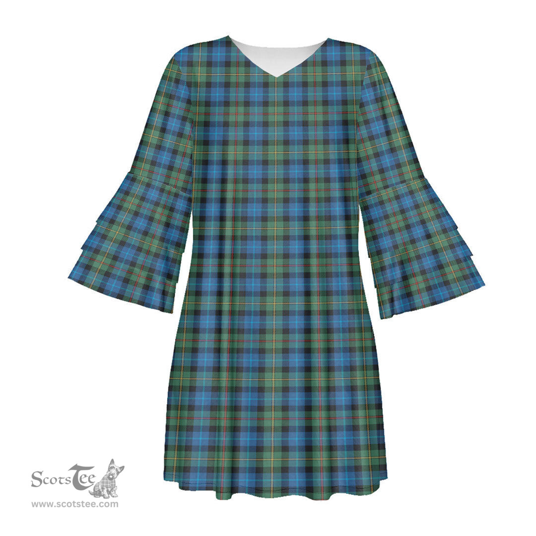 Scottish Smith Ancient Tartan Womens Stacked Ruffle Sleeve Tartan Dress