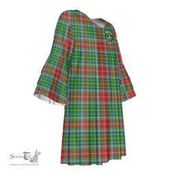 Scottish Muirhead Clan Tartan Crest Womens Stacked Ruffle Sleeve Tartan Dress