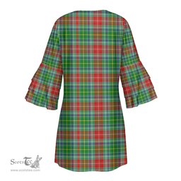 Scottish Muirhead Clan Tartan Crest Womens Stacked Ruffle Sleeve Tartan Dress