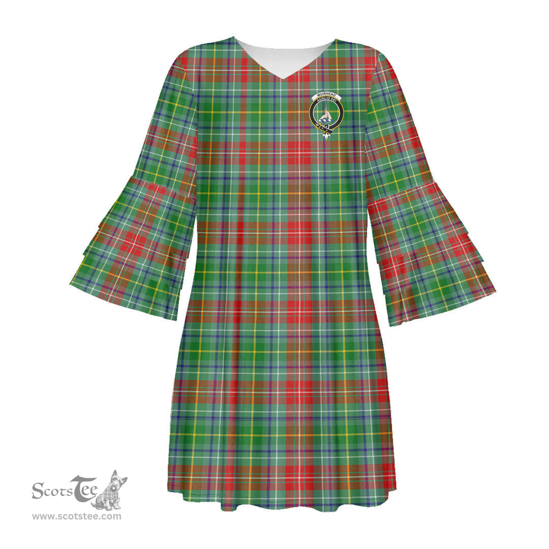 Scottish Muirhead Clan Tartan Crest Womens Stacked Ruffle Sleeve Tartan Dress