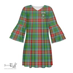 Scottish Muirhead Clan Tartan Crest Womens Stacked Ruffle Sleeve Tartan Dress
