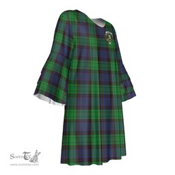 Scottish Stewart Old Modern Clan Tartan Crest Womens Stacked Ruffle Sleeve Tartan Dress