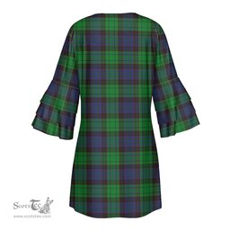 Scottish Stewart Old Modern Clan Tartan Crest Womens Stacked Ruffle Sleeve Tartan Dress