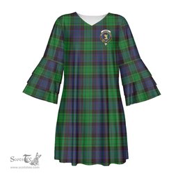 Scottish Stewart Old Modern Clan Tartan Crest Womens Stacked Ruffle Sleeve Tartan Dress
