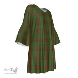 Scottish Maxwell Hunting Tartan Womens Stacked Ruffle Sleeve Tartan Dress