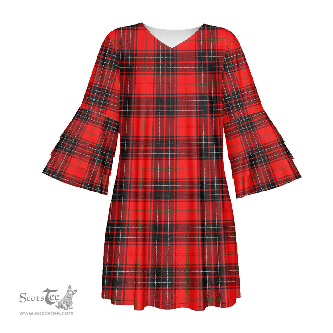 Scottish Wemyss Modern Tartan Womens Stacked Ruffle Sleeve Tartan Dress