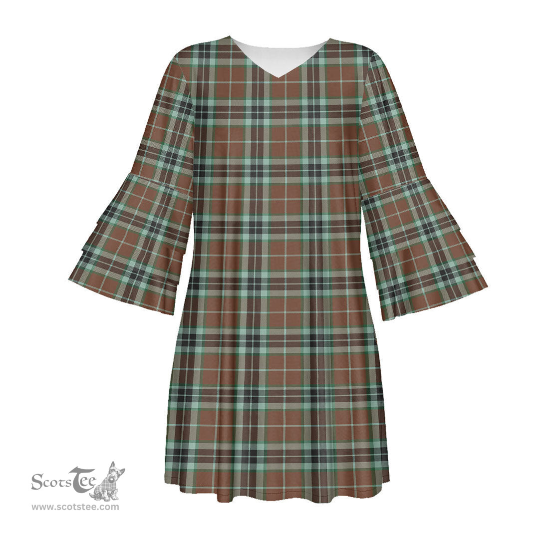 Scottish Thomson Hunting Modern Tartan Womens Stacked Ruffle Sleeve Tartan Dress