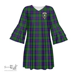 Scottish Shaw Modern Clan Tartan Crest Womens Stacked Ruffle Sleeve Tartan Dress