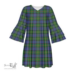 Scottish Paterson Tartan Womens Stacked Ruffle Sleeve Tartan Dress