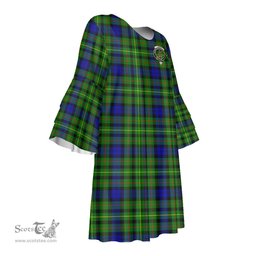 Scottish Rollo Modern Clan Tartan Crest Womens Stacked Ruffle Sleeve Tartan Dress