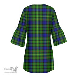 Scottish Rollo Modern Clan Tartan Crest Womens Stacked Ruffle Sleeve Tartan Dress