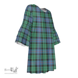 Scottish Morrison Ancient Tartan Womens Stacked Ruffle Sleeve Tartan Dress