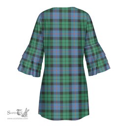 Scottish Morrison Ancient Tartan Womens Stacked Ruffle Sleeve Tartan Dress
